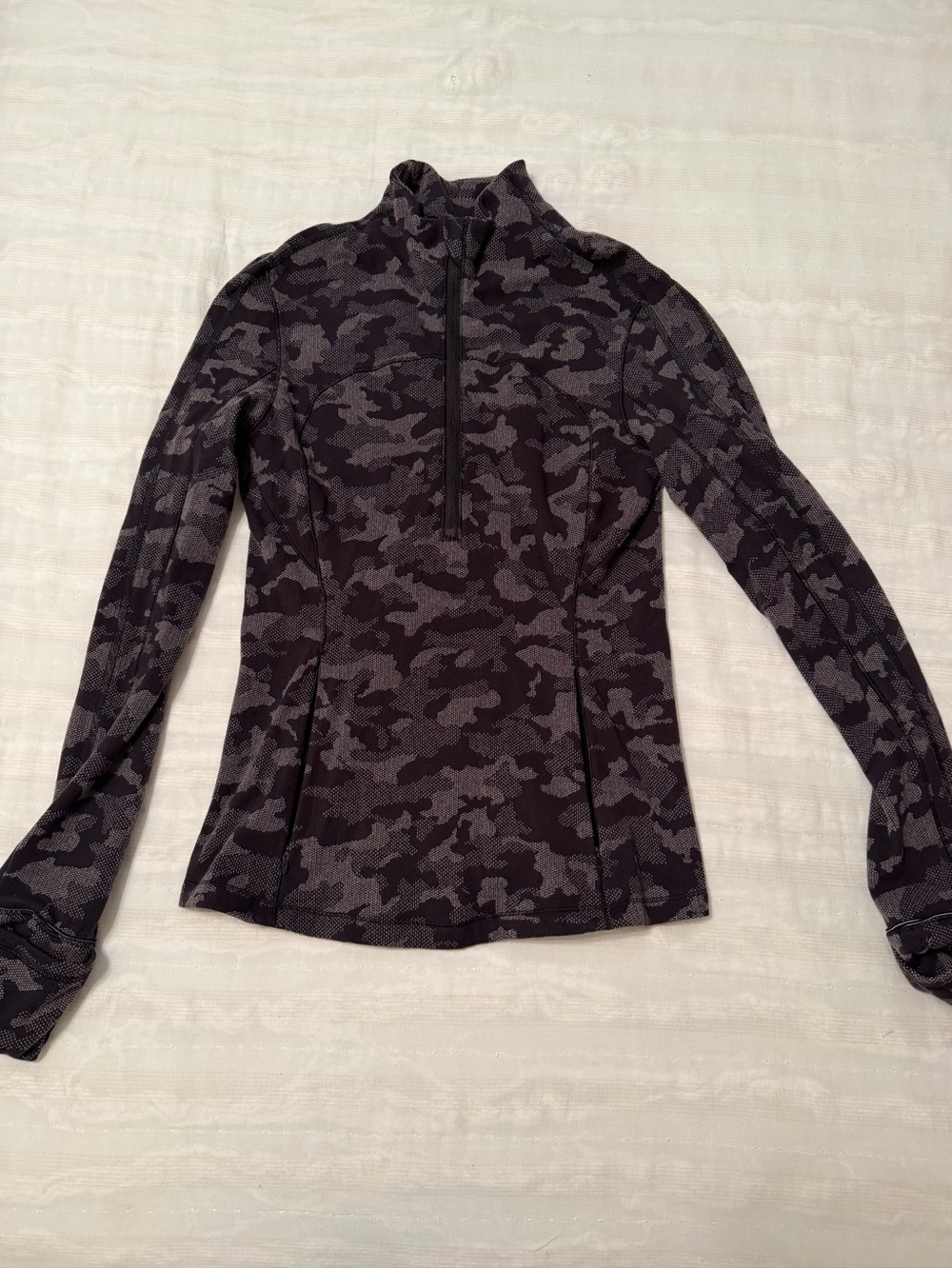 Lululemon Women’s Long-Sleeve Half-Zip Camo Performance Top - Black/Grey